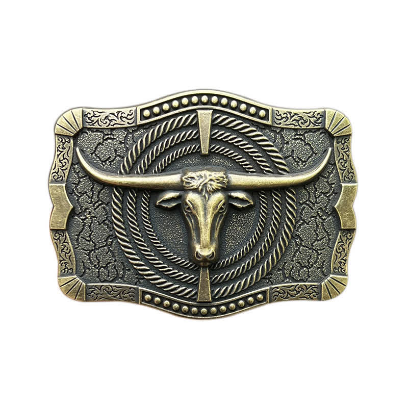 Cinturón de cuero con hebilla de cabeza de toro estilo western para hombre, hecho a mano