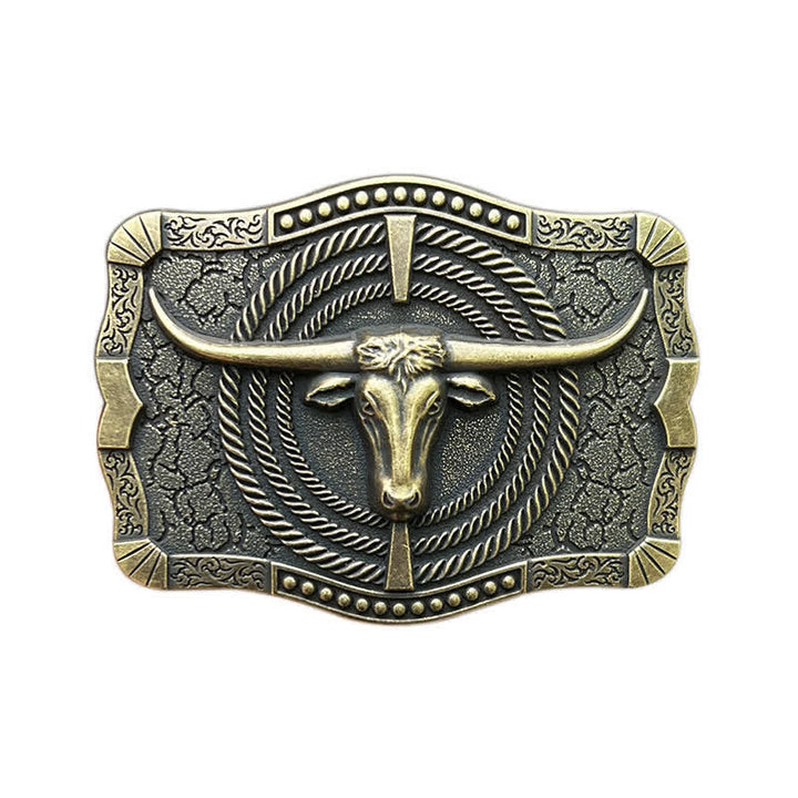 Cinturón de cuero con hebilla de cabeza de toro estilo western para hombre, hecho a mano