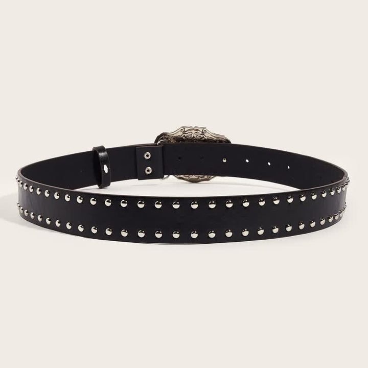 Cinturón de cuero con remaches de toro Longhorn negro para hombre