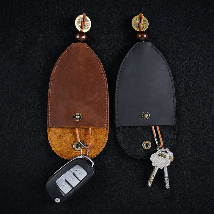 Estuche de cuero para llaves inteligente con monedero extraíble estilo vintage