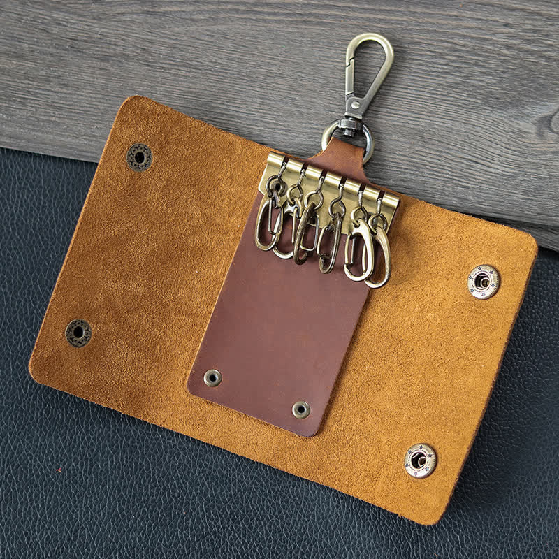 Funda de cuero para llaves de coche con porta llaves y cinturón versátil
