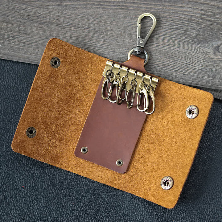 Funda de cuero para llaves de coche con porta llaves y cinturón versátil
