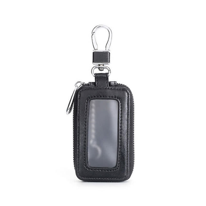Cómodo estuche de cuero para llaves con ventana transparente y cremallera