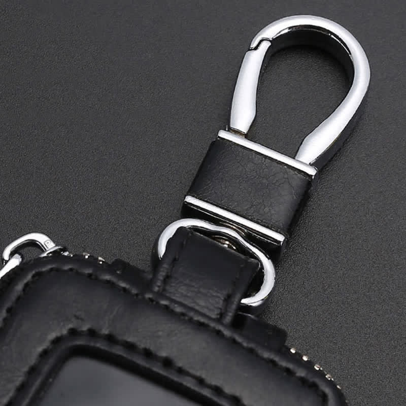 Cómodo estuche de cuero para llaves con ventana transparente y cremallera