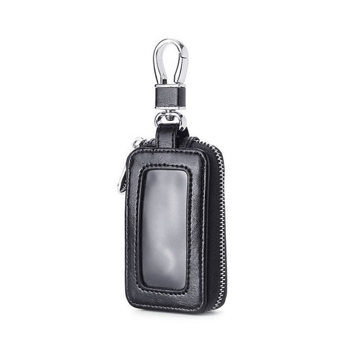Cómodo estuche de cuero para llaves con ventana transparente y cremallera