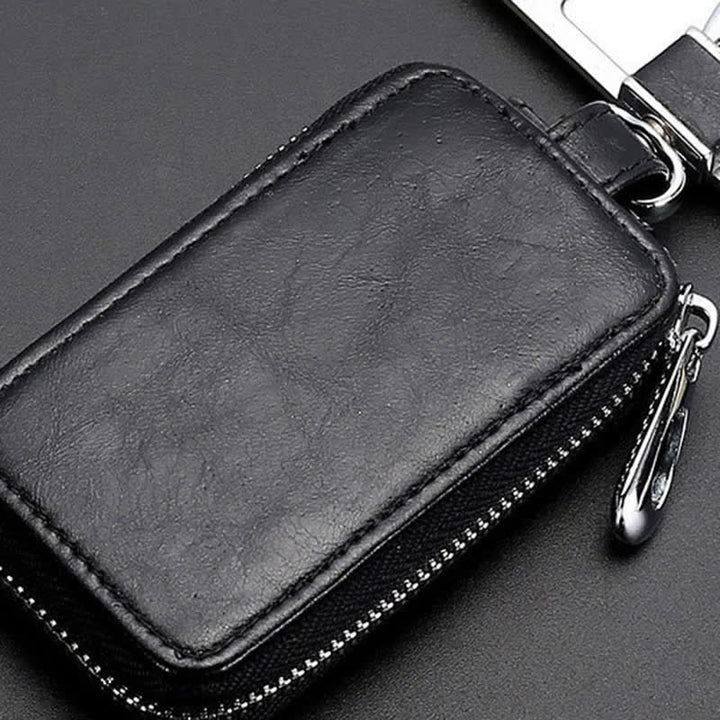 Cómodo estuche de cuero para llaves con ventana transparente y cremallera