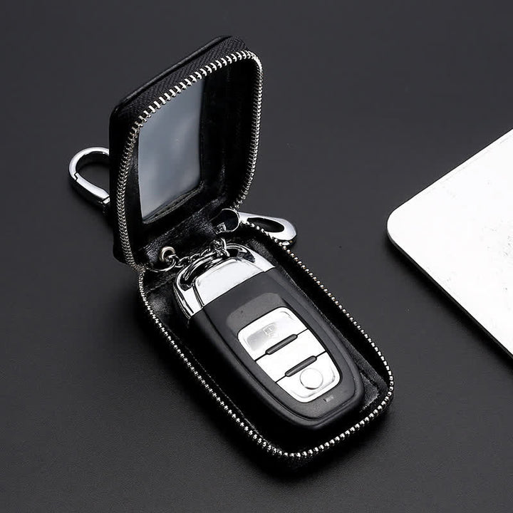 Cómodo estuche de cuero para llaves con ventana transparente y cremallera