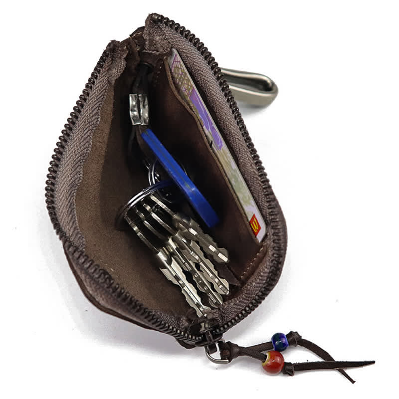 Cartera de cuero con cremallera estilo medieval vintage y estuche para llaves