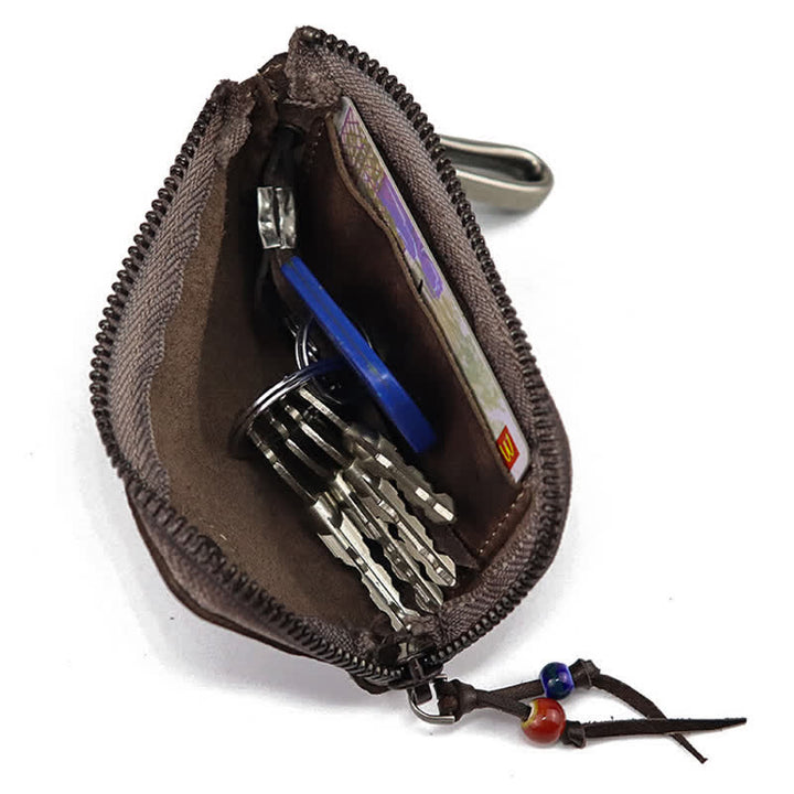 Cartera de cuero con cremallera estilo medieval vintage y estuche para llaves