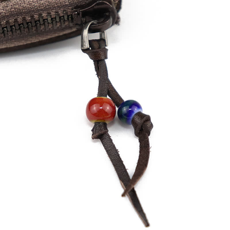 Cartera de cuero con cremallera estilo medieval vintage y estuche para llaves