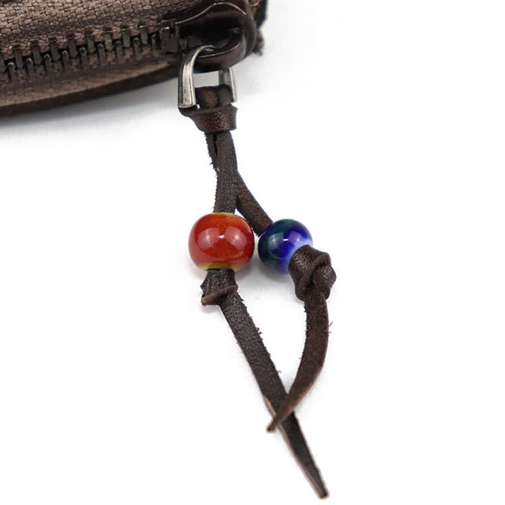 Cartera de cuero con cremallera estilo medieval vintage y estuche para llaves