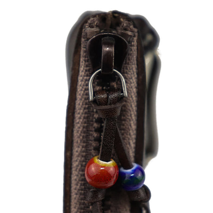 Cartera de cuero con cremallera estilo medieval vintage y estuche para llaves