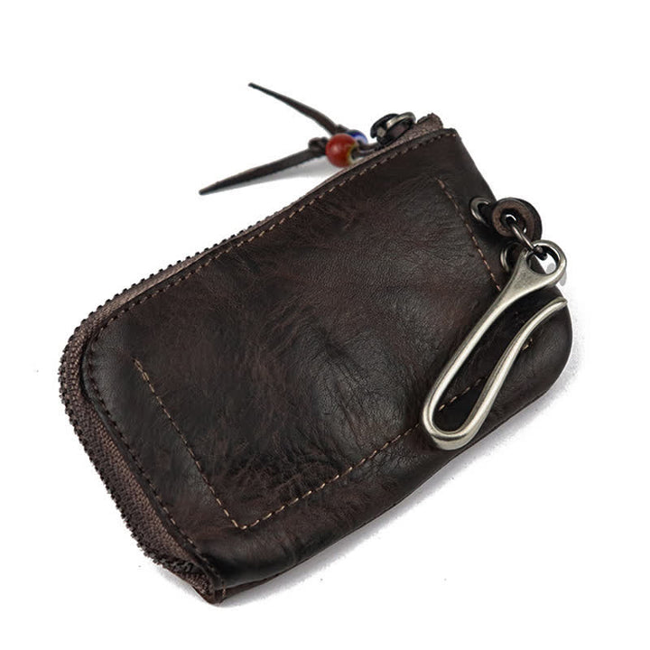 Cartera de cuero con cremallera estilo medieval vintage y estuche para llaves
