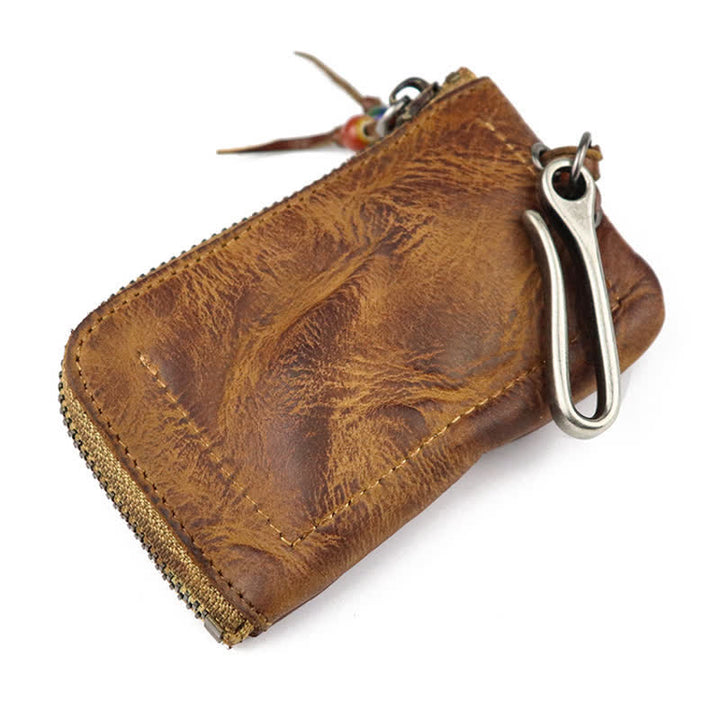 Cartera de cuero con cremallera estilo medieval vintage y estuche para llaves