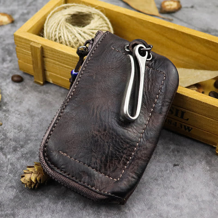 Cartera de cuero con cremallera estilo medieval vintage y estuche para llaves