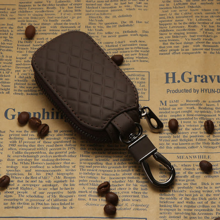 Estuche universal de cuero para llaves con gancho para colgar y cremallera