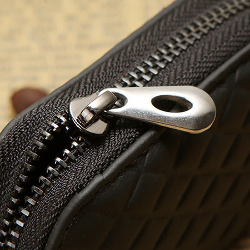 Estuche universal de cuero para llaves con gancho para colgar y cremallera