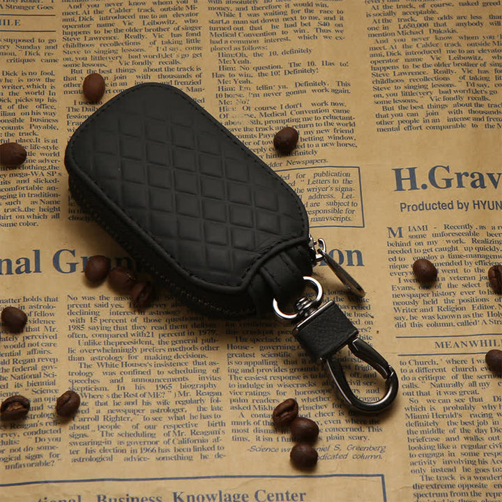 Estuche universal de cuero para llaves con gancho para colgar y cremallera