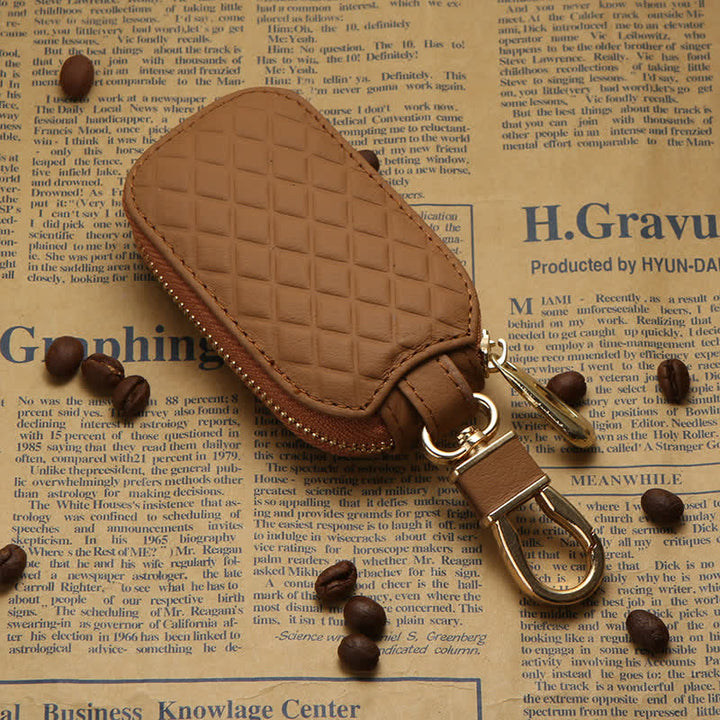 Estuche universal de cuero para llaves con gancho para colgar y cremallera