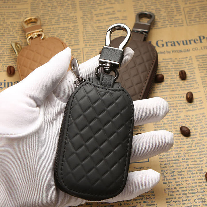 Estuche universal de cuero para llaves con gancho para colgar y cremallera