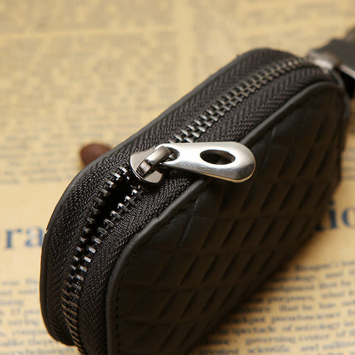 Estuche universal de cuero para llaves con gancho para colgar y cremallera