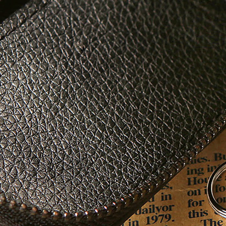 Estuche universal de cuero para llaves con gancho para colgar y cremallera