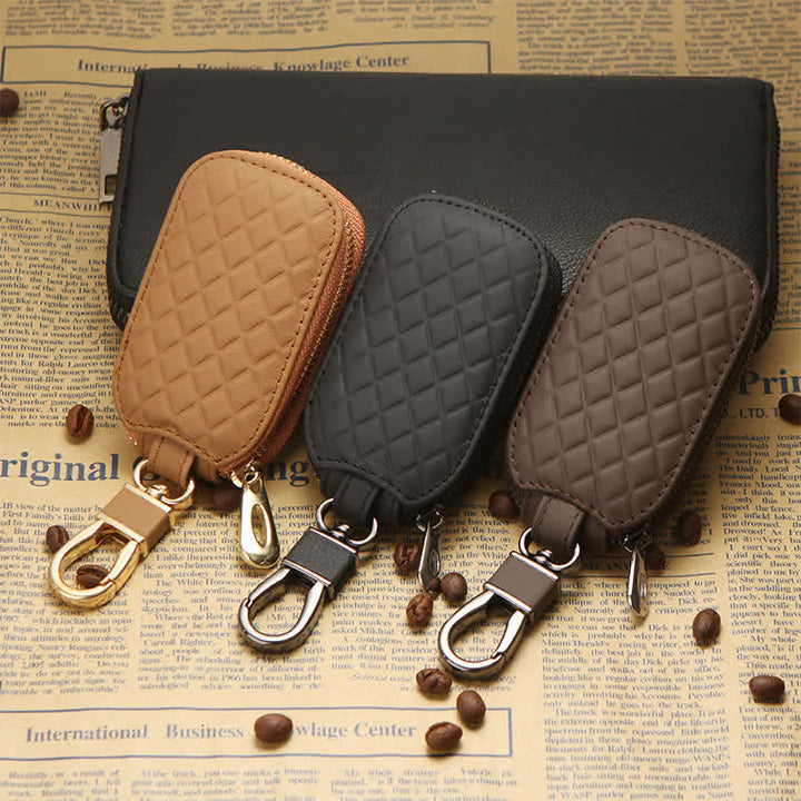 Estuche universal de cuero para llaves con gancho para colgar y cremallera