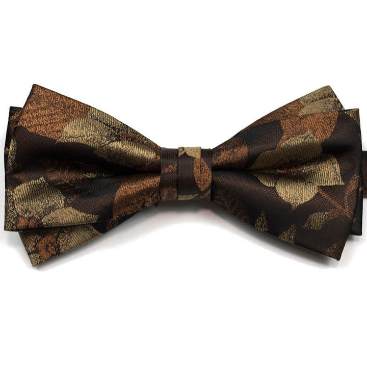 Corbata de lazo con estampado floral de hojas marrones otoñales para hombre