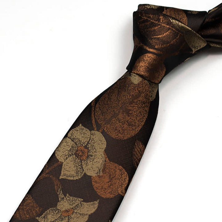 Corbata de lazo con estampado floral de hojas marrones otoñales para hombre