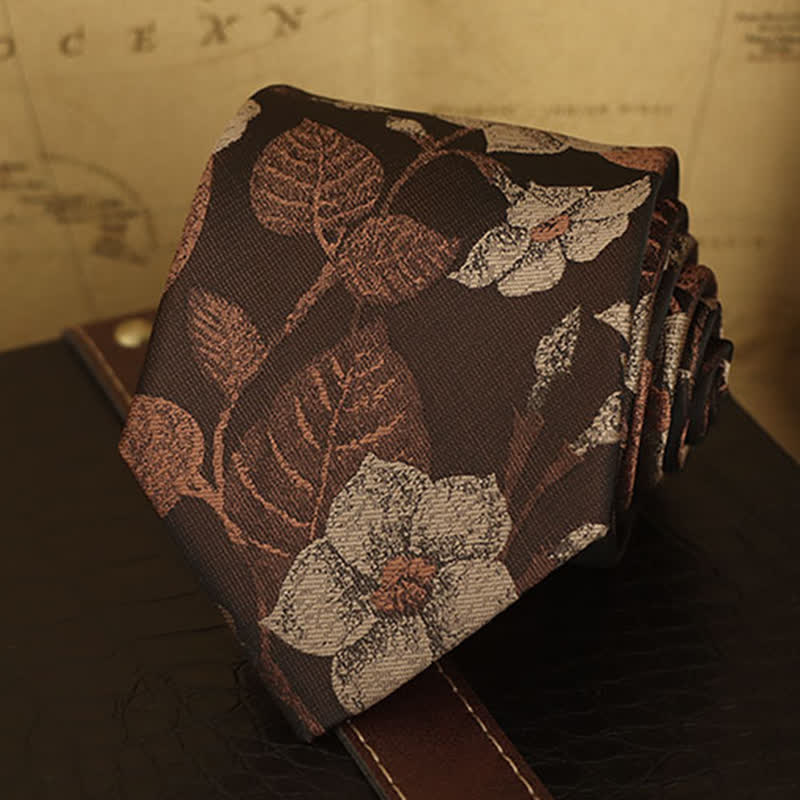 Corbata de lazo con estampado floral de hojas marrones otoñales para hombre