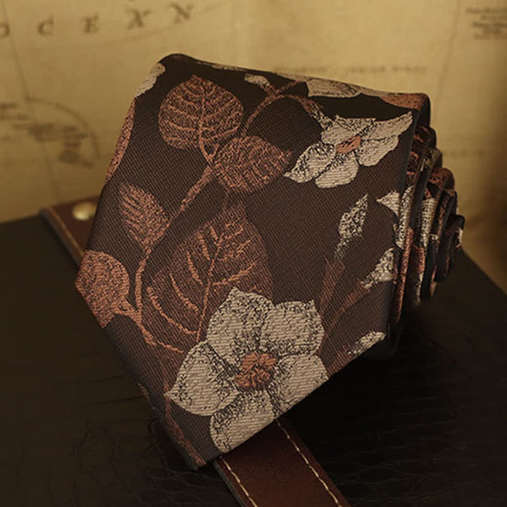 Corbata de lazo con estampado floral de hojas marrones otoñales para hombre
