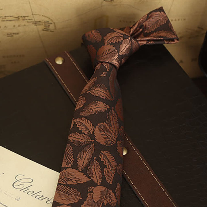 Pajarita marrón con estampado de hojas de cobre para hombre
