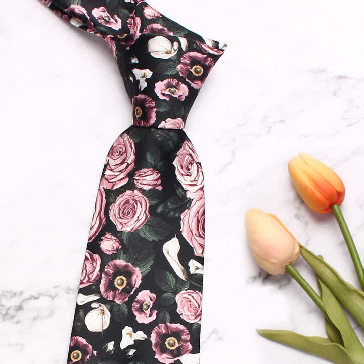 Hermosa corbata con estampado de rosas rosas para hombre