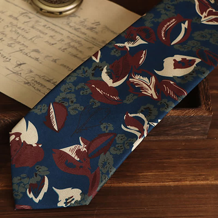 Corbata relajante con estampado floral azul marino y rojo para hombre