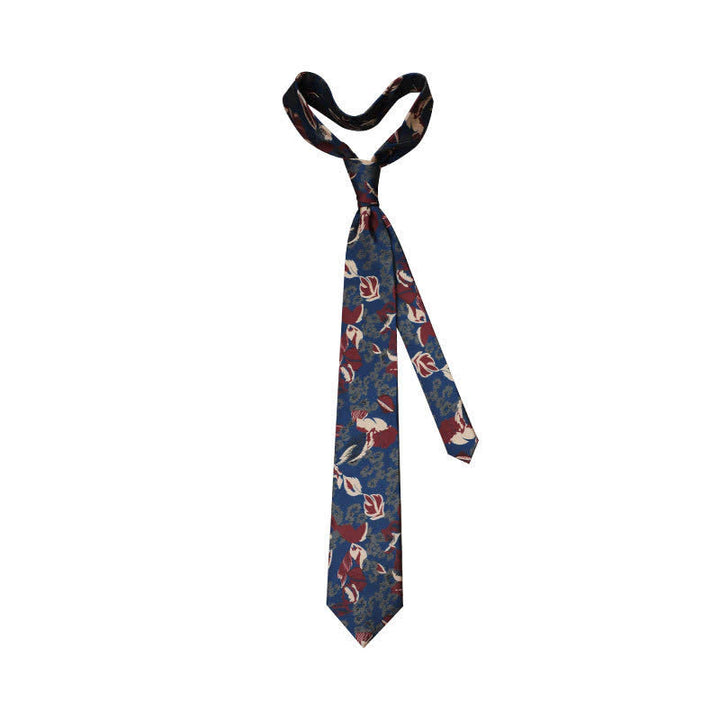 Corbata relajante con estampado floral azul marino y rojo para hombre