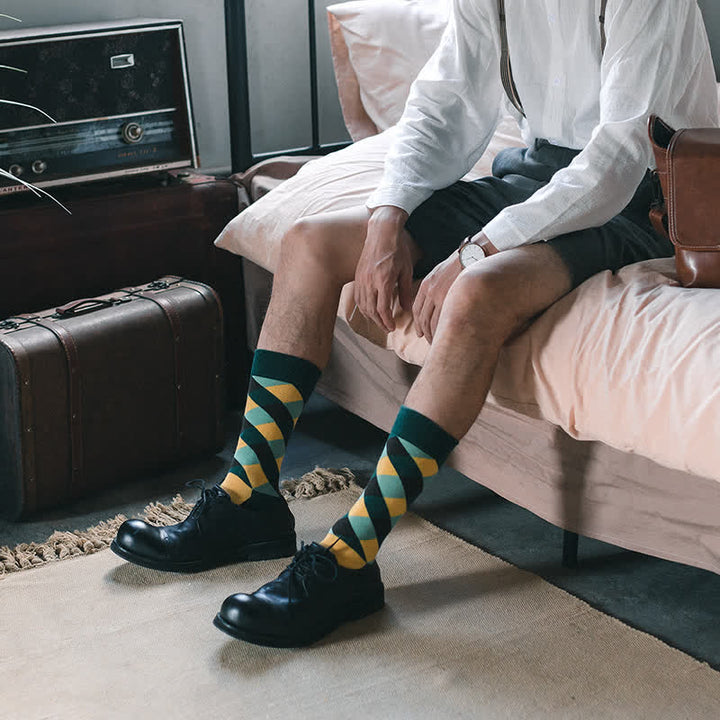 Calcetines de rombos coloridos y divertidos para hombre