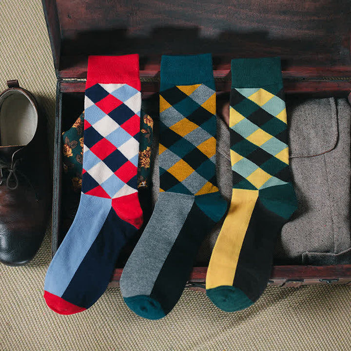 Calcetines de rombos coloridos y divertidos para hombre