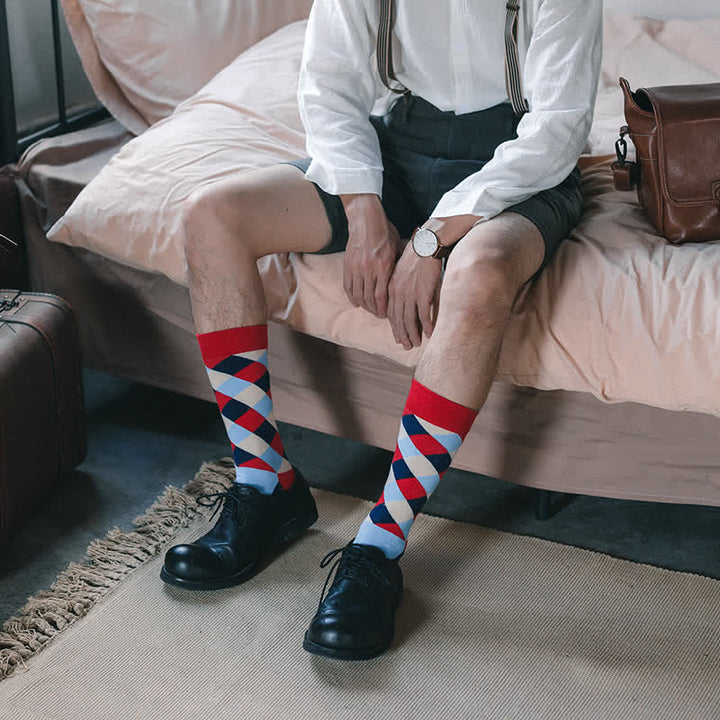 Calcetines de rombos coloridos y divertidos para hombre