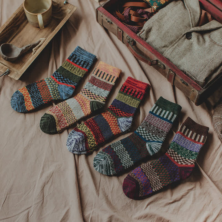 5 pares de calcetines étnicos retro con diseño de tótem para hombre