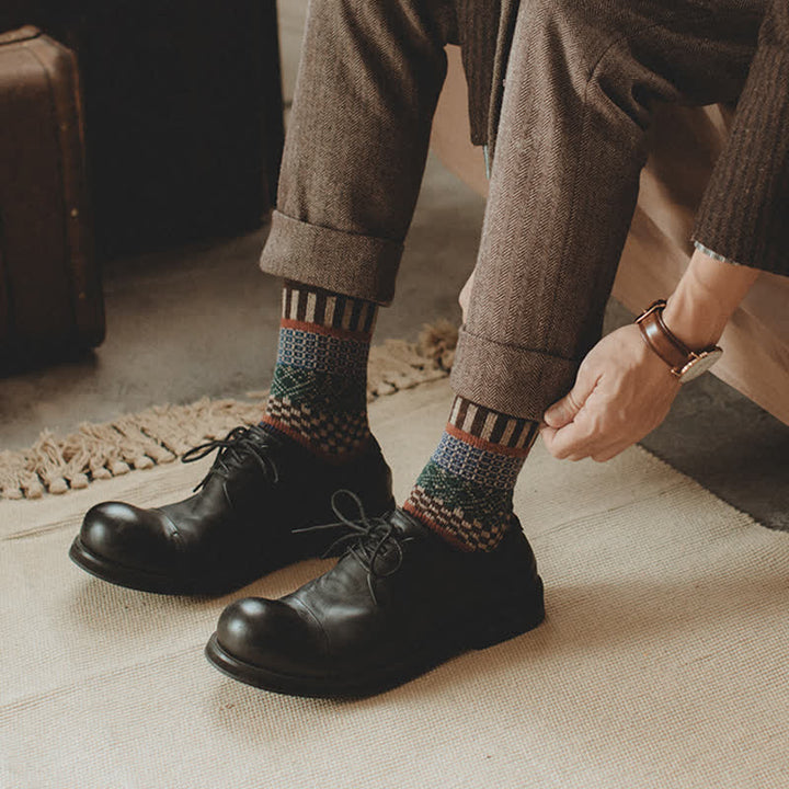 5 pares de calcetines étnicos retro con diseño de tótem para hombre