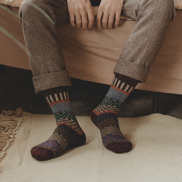 5 pares de calcetines étnicos retro con diseño de tótem para hombre