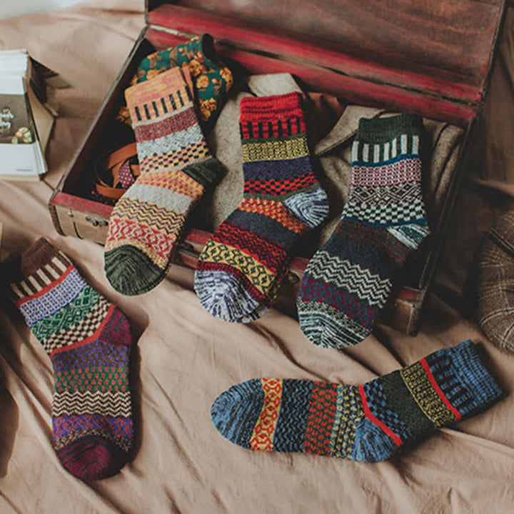5 pares de calcetines étnicos retro con diseño de tótem para hombre