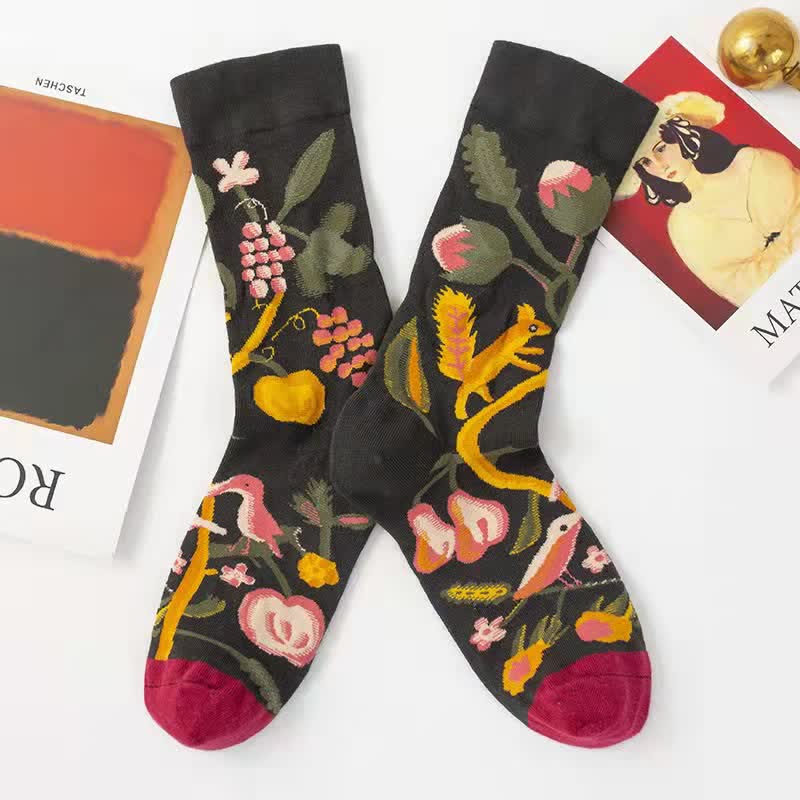 Calcetines de hombre con pintura al óleo sobre bosque artístico