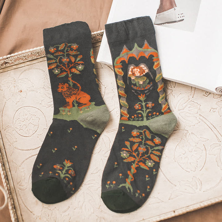 Calcetines de hombre con pintura al óleo sobre bosque artístico