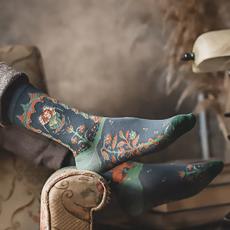 Calcetines de hombre con pintura al óleo sobre bosque artístico
