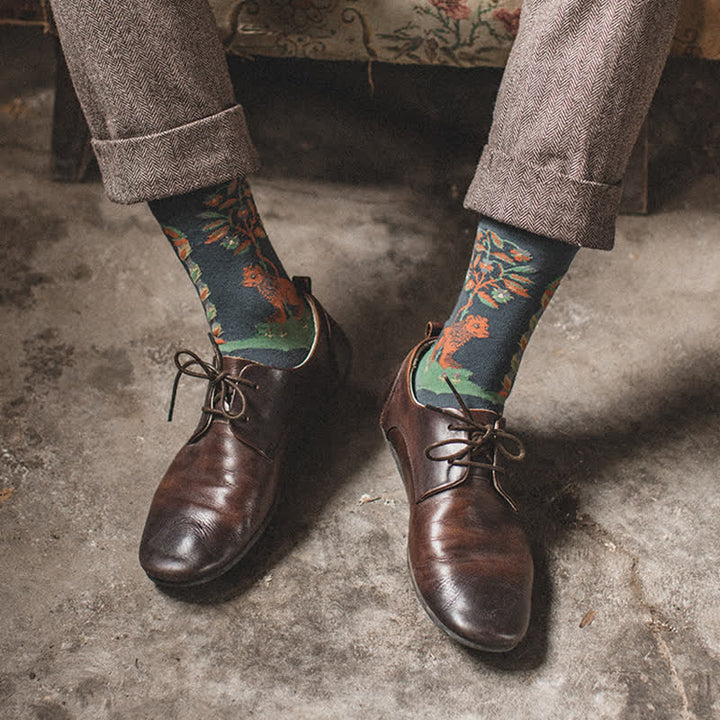 Calcetines de hombre con pintura al óleo sobre bosque artístico