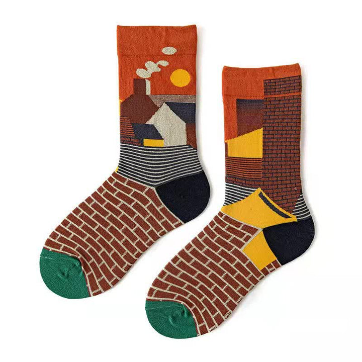 Calcetines de hombre con pintura al óleo sobre bosque artístico