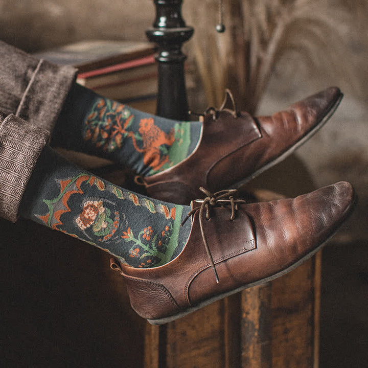 Calcetines de hombre con pintura al óleo sobre bosque artístico