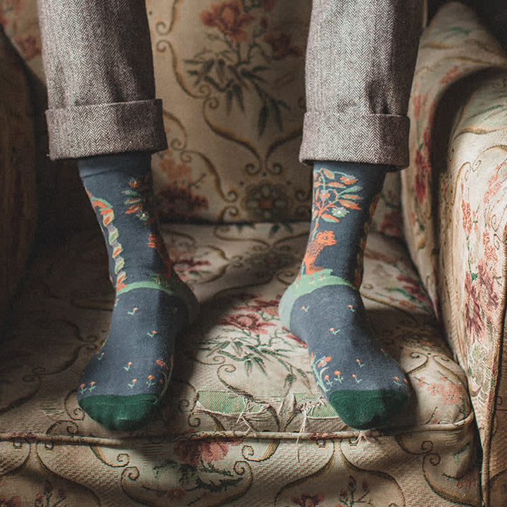 Calcetines de hombre con pintura al óleo sobre bosque artístico
