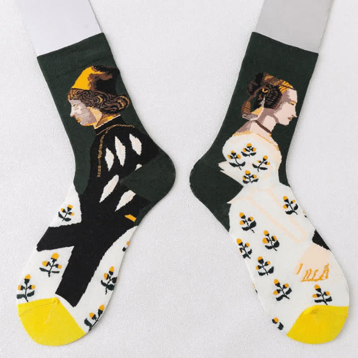 Calcetines de hombre con pintura al óleo sobre bosque artístico